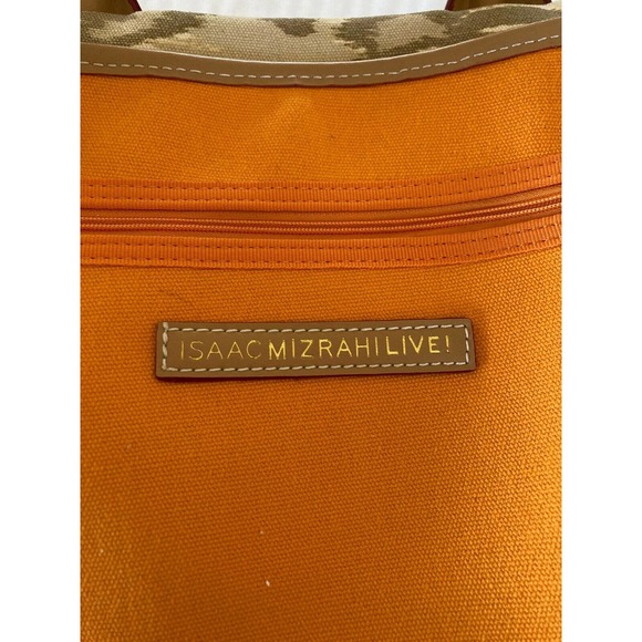 Isaac Mizrahi XL Ikat Camouflage Canvas Travel Tote Bag Carry On Tan - Picture 7 of 9